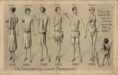 Ak Entwicklung der Damenmoden, Kleider, Liebesengel