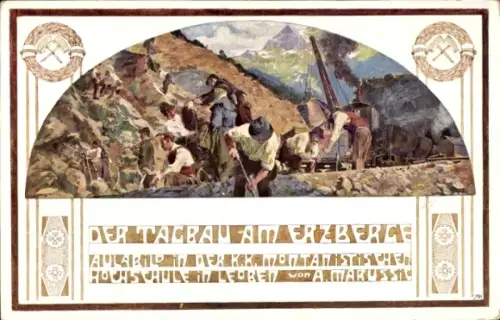 Passepartout Ak Tagbau am Erzberg, Bergleute