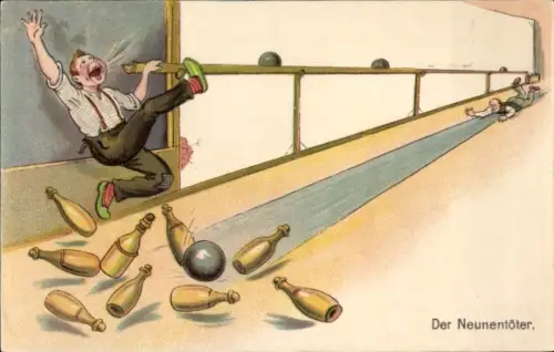 Ak Neunentöter, Mann beim Kegeln