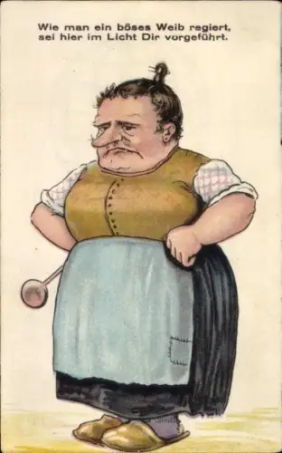 Halt gegen das Licht Ak Wie man ein böses Weib regiert...
