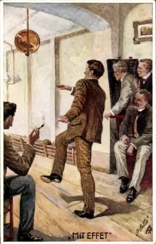 Ak Mit Effet, Männer beim Kegeln