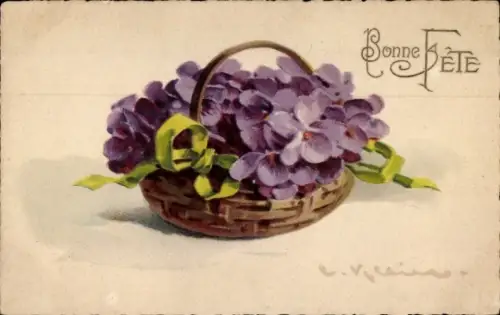 Künstler Ak Klein, C., Glückwunsch, Blumenkorb