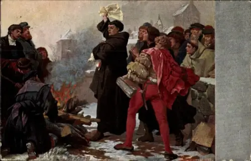 Künstler Ak Thumann, Lutherstadt Eisenach in Thüringen, Luther verbrennt die Bannbulle