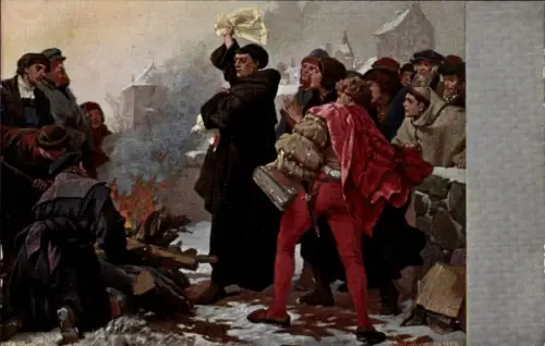 Künstler Ak Thumann, Lutherstadt Eisenach in Thüringen, Luther verbrennt die Bannbulle