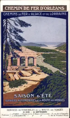Künstler Ak Chemins de Fer d'Alsace et de Lorraine, Saison d'Ete, Services Automobiles