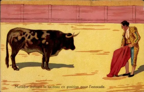 Künstler Ak Stierkampf, Matador mettant le taureau en position pour l'estocade