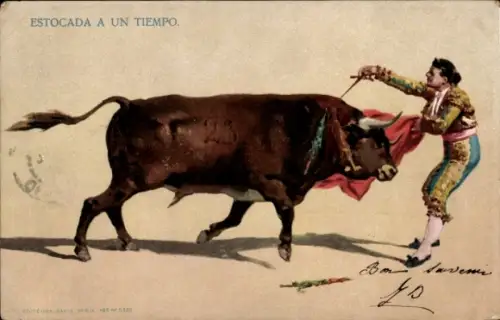 Ak Stierkampf, Torero, Roter Umhang