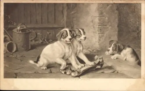 Künstler Ak Hunde beim Spielen, Gießkanne