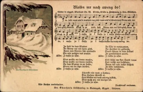 Lied Ak Günther, Anton, Erzgebirgische Mundart 19, Bleibn mr noch aweng do