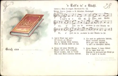 Lied Ak 's Lab'n is' a Büchl, erzgebirgische Mundart No. 32, Anton Günther