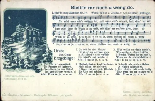 Lied Ak Bleib'n mr noch a weng do, erzgebirgische Mundart Nr. 19, Anton Günther, Fichtelberg