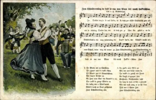 Lied Ak Mückenberger, Hilmar, Tänzer in Tracht, Zum Schnäderdäng de Lust is raa vun Plaue...