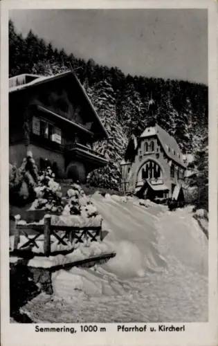 Ak Semmering in Niederösterreich, Schneebedeckte Landschaft, Pfarrhof, Kircherl,  1000 m