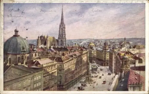Künstler Ak Wien 1 Innere Stadt, Graben, Stefansdom, Peterskirche