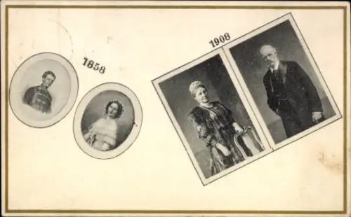 Ak Adel Österreich? Fürstenpaar, Portraits 1858 und 1908