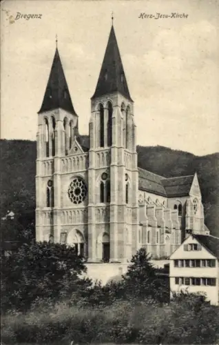 Ak Bregenz am Bodensee Vorarlberg,  Herz-Jesu-Kirche, schwarz-weiß