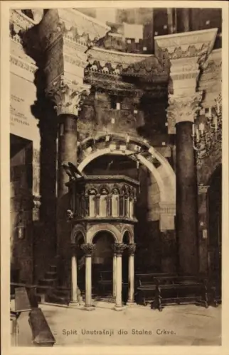 Ak Split Kroatien, Innenansicht der Kathedrale in  Säulen, Kanzel