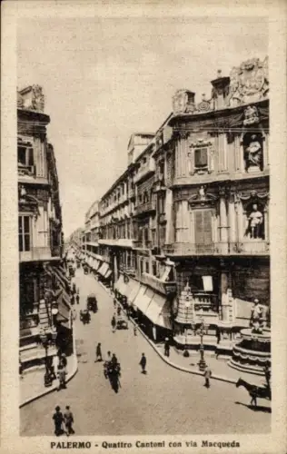 Ak Palermo Sizilien Sicilia Italien,  Quattro Cantoni, Straße, Gebäude, Geschäfte