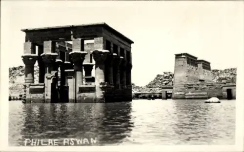 Foto Ak Assouan Assuan Ägypten, Ruinen im Wasser