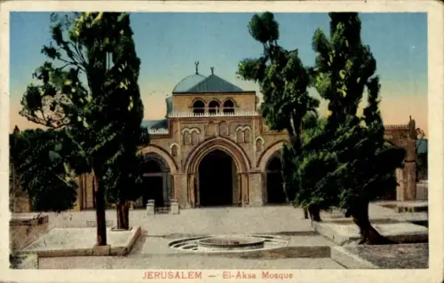 Ak Jerusalem Israel, El-Aksa Moschee,  Bäume, Architektur