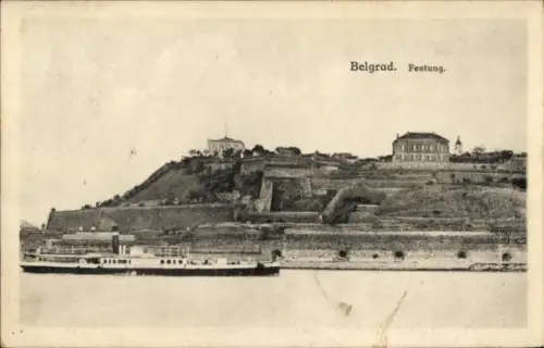 Ak Beograd Belgrad Serbien,  Festung, Schiff auf dem Wasser, Schwarz-Weiß