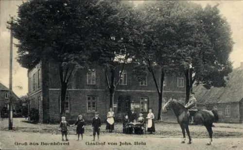 Ak Bornhöved in Holstein, Gasthof von Johs. Hein, Gäste, Kinder, Pferd