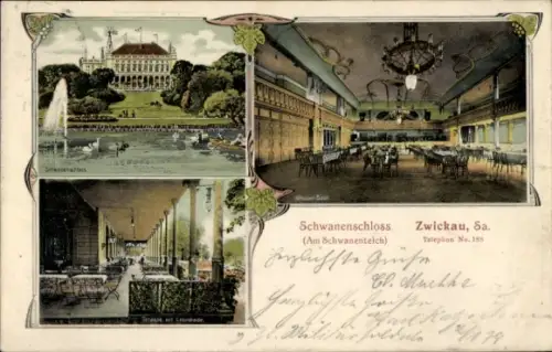 Ak Zwickau in Sachsen, Schwanenschloss,  Schwanenteich, Innenansicht