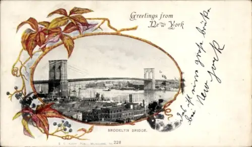 Ak New York City USA, Brooklyn Bridge, Grüße aus   von E.C. Kopp, Milwaukee