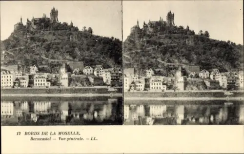 Stereo Ak Cochem an der Mosel, Teilansicht, Reichsburg, Fehldruck: nicht Berncastel
