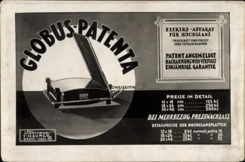 Ak Globus Patenta Elektro Apparat für Hochglanz trocknet und presst Fotoaufnahmen, Neobrom