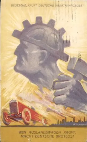 Künstler Ak Deutsche kauft Deutsche Kraftfahrzeuge, Deutsche Automobil Ausstellung 1925