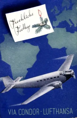 Künstler Ak Glückwunsch Weihnachten, Via Condor, Lufthansa, Passagierflugzeug