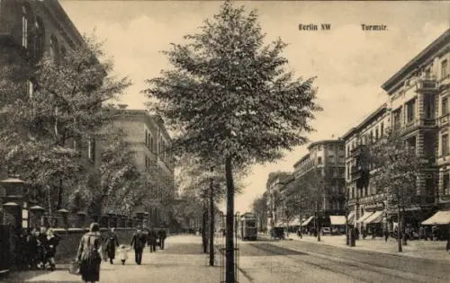 Ak Berlin Tiergarten Moabit, Turmstraße, Straßenbahn, Geschäfte