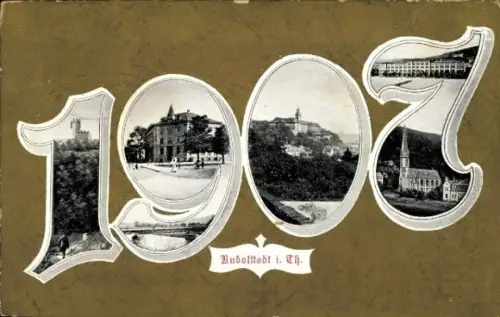 Passepartout Ak Rudolstadt in Thüringen, Jahreszahl 1907, Teilansichten
