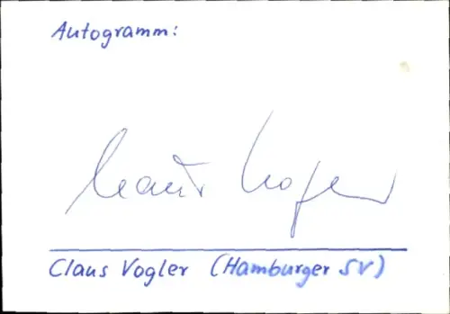 Autogramm Fußballer Claus Vogler, Hamburger SV