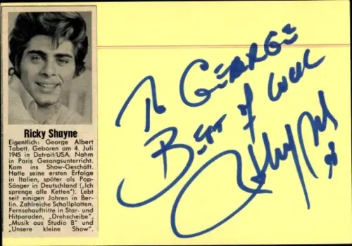 Autogrammkarte Sänger Rick Shayne alias George Albert, Portrait, Autogramm