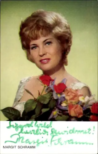 Autogrammkarte Sängerin Margit Schramm, Portrait, Autogramm