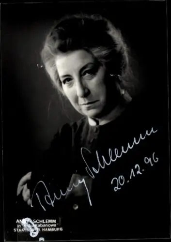 Foto Opernsängerin Anny Schlemm, Portrait, Autogramm