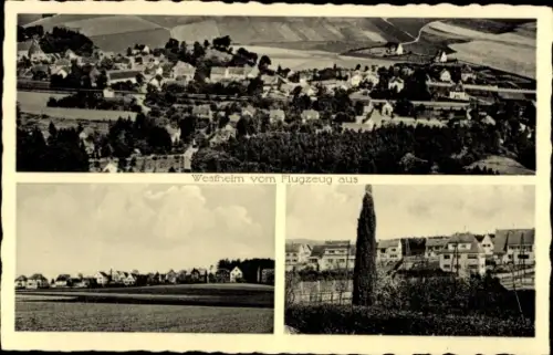 Ak Westheim in Westfalen Marsberg im Sauerland, Luftaufnahme von  Landschaft, Häuser, Felder