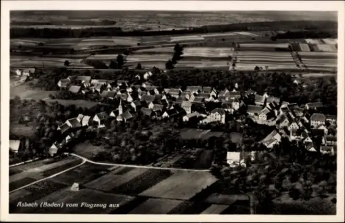 Ak Asbach Obrigheim am Neckar Baden, Luftaufnahme von Asbach, Baden, viele Häuser, Felder, Wälder