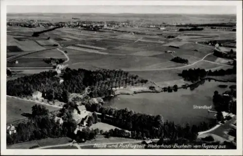 Ak Buxheim in Schwaben, Luftaufnahme, Strandbad, Weiherhaus-Buxheim, Liegewiese