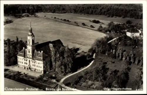Ak Birnau Uhldingen Mühlhofen am Bodensee, Cistercienser-Probstei,  Luftaufnahme, Felder