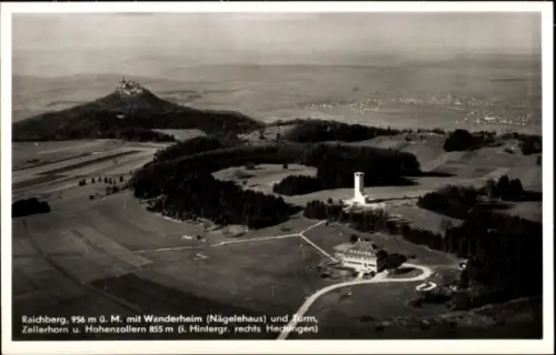 Ak Onstmettingen Albstadt in Württemberg, Hoher Raichberg, Wanderheim Nägelehaus,  Fliegeraufnahme