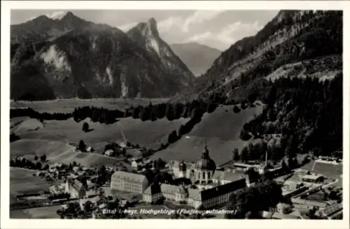 Ak Ettal Oberbayern,  bayr. Hochgebirge, Flugzeugaufnahme
