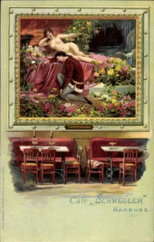 Litho Hamburg Mitte Altstadt, Cafe Schwegler, Gemälde Tannhäuser