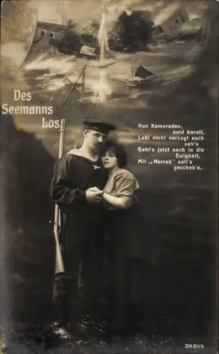 Ak Seemanns Los, Soldatenliebe, Liebespaar