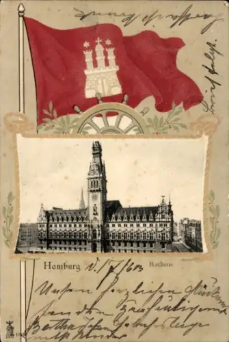 Passepartout Ak Hamburg, Rathaus, Fahne