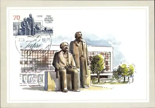 Künstler Ak Berlin, 750jähriges Bestehen von Berlin 1987, Marx Engels Forum