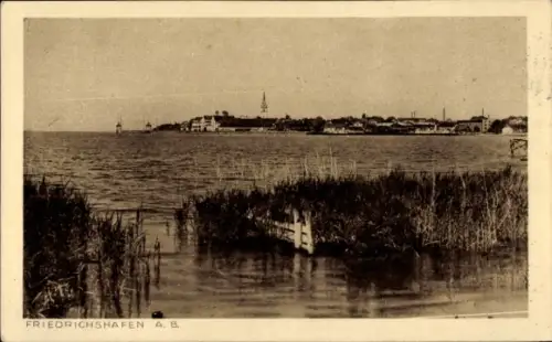 Ak Friedrichshafen am Bodensee, Friedrichshafen A. B., Wasseransicht, Ufer mit Schilf