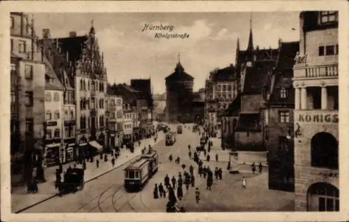 Ak Nürnberg, Königstraße, Straßenbahn, Geschäfte